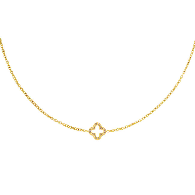 Ketting met zirkonia klaver goud