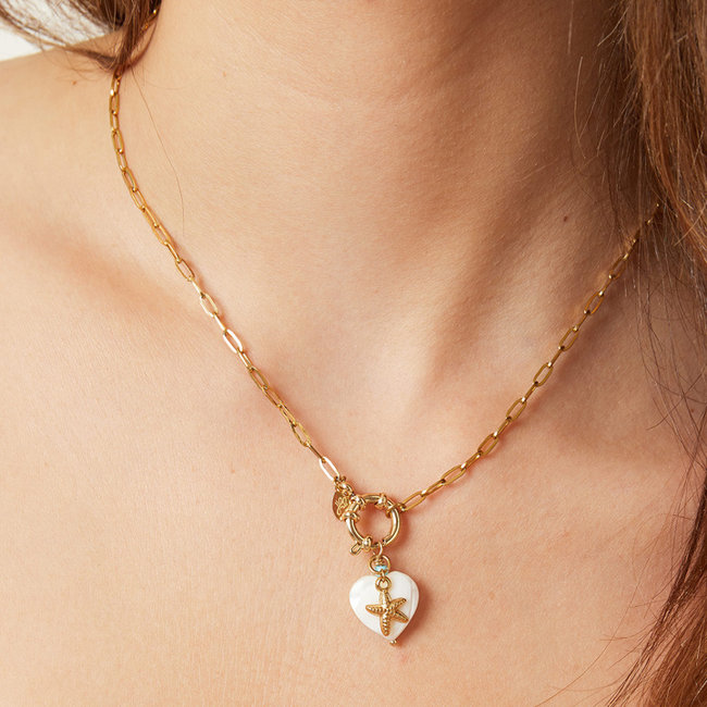 Goud hart ketting met zeester