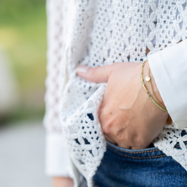 ZAG  Bijoux Dubbele armband groene kraaltjes en muntje