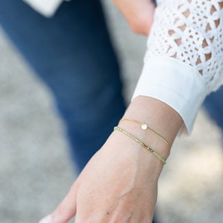 ZAG  Bijoux Dubbele armband groene kraaltjes en muntje