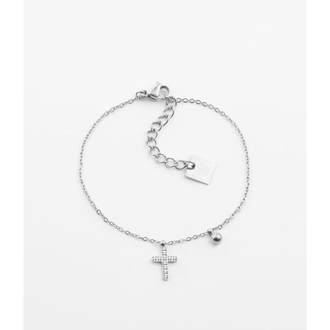 ZAG  Bijoux Zilverkleurige armband met zirkonia kruisje