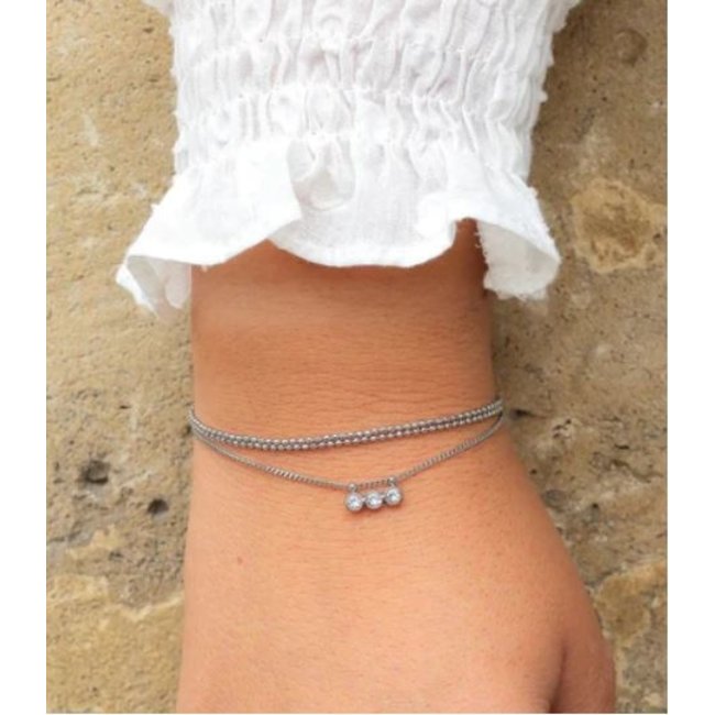 Dubbele armband zilver met steentjes