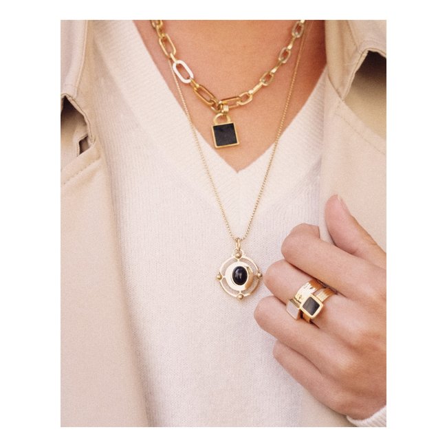 ZAG  Bijoux Schakelketting met vierkante steen of medaillon