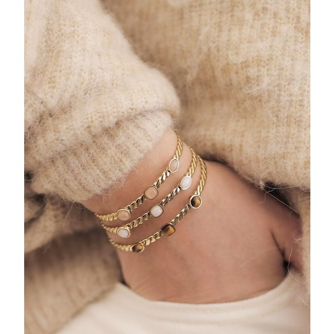 ZAG  Bijoux Gevlochten goud armband met natuursteen
