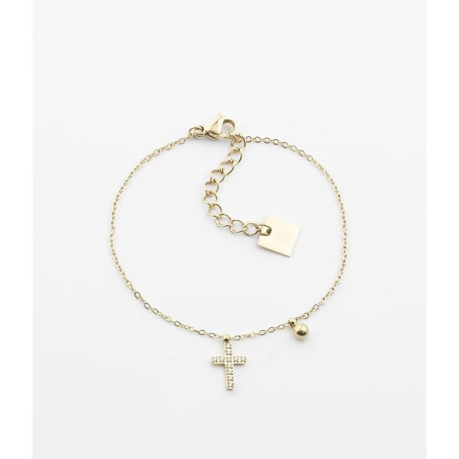 Goud  armband met zirkonia kruisje of groene steentjes