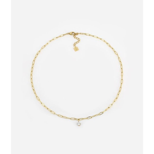Schakelketting goud met zirkonia steentje