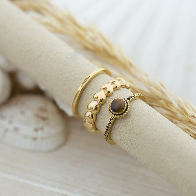 Charmins Stalen goud tijgeroog ringen