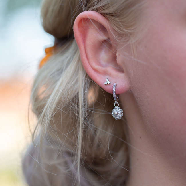 Zilver925 zeeuwse knop oorbellen met lila paarse  zirconia
