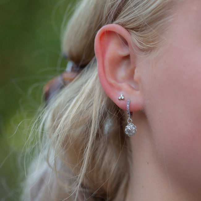 Zilver925 zeeuwse knop oorbellen met lila paarse  zirconia