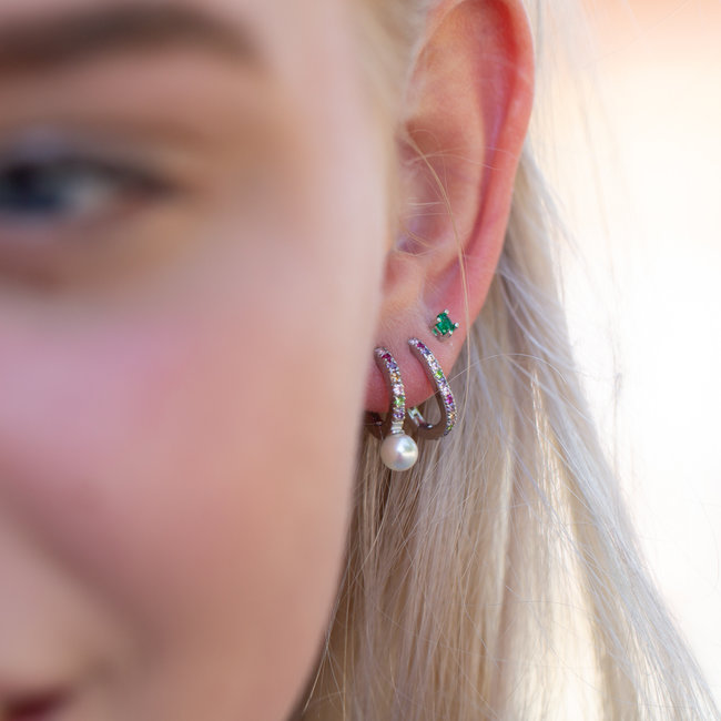 Regenboog oorbellen zilver parel en kleurtjes