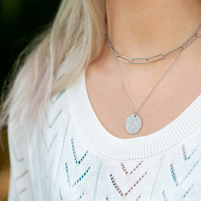 ZAG  Bijoux Dubbele zilver ketting met schakel en munt