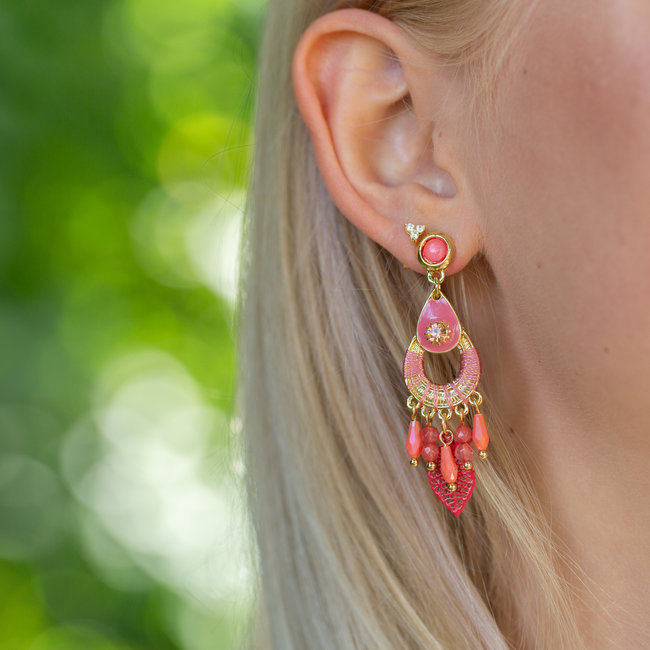 Boho oorbellen roze