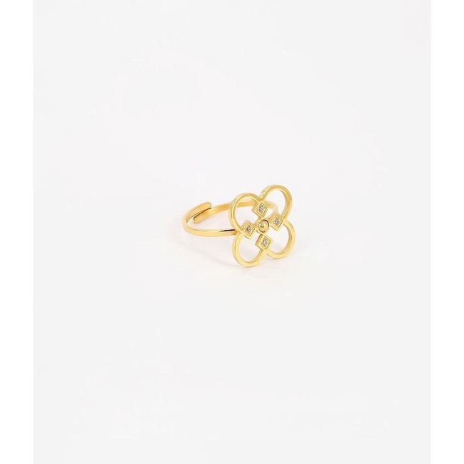 ZAG  Bijoux Grote klaver ring zirkonia goud