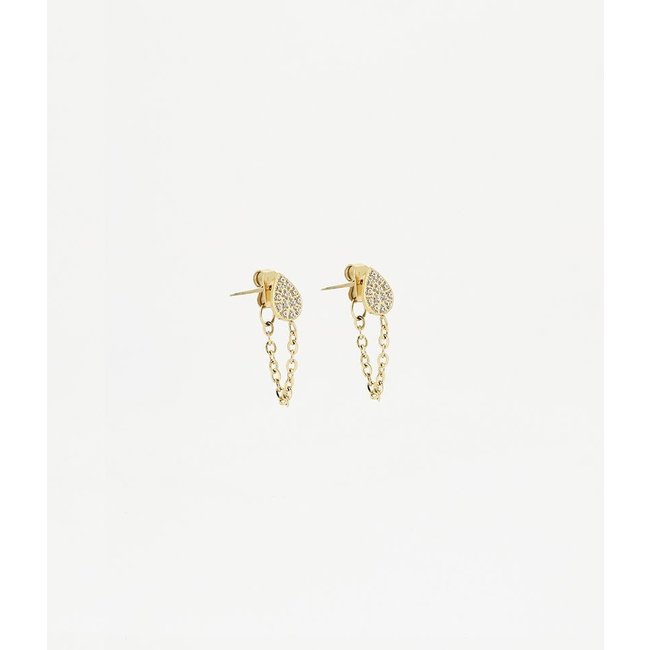 Trendy oorbellen met ketting onderlangs