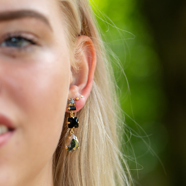 Biba Chique zwarte crystal druppel oorbellen