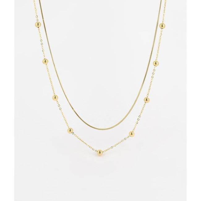 Dubbele ketting met bolletjes goudkleurig