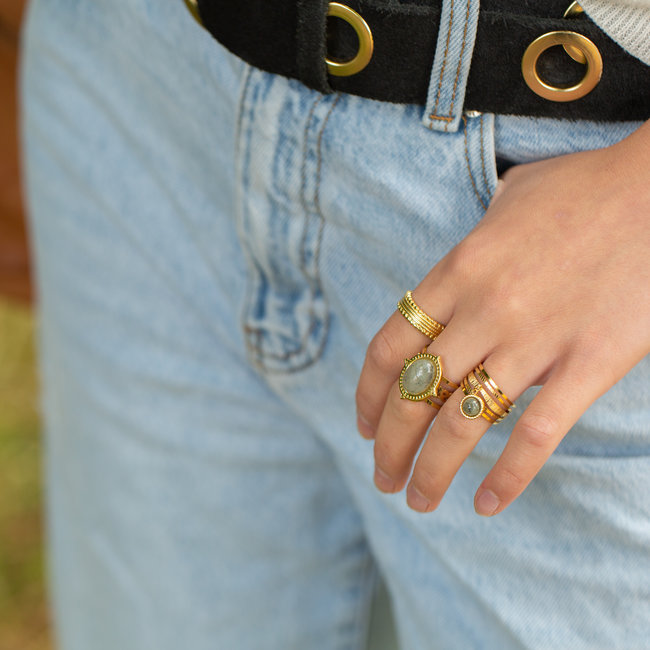 Biba Stainless steel  ringen met grijze steen