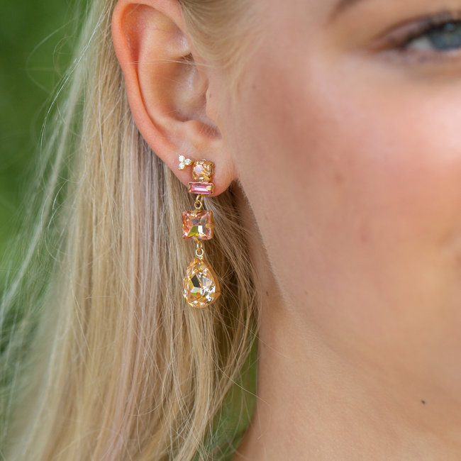 Biba Oudroze crystal shiny druppel oorbellen