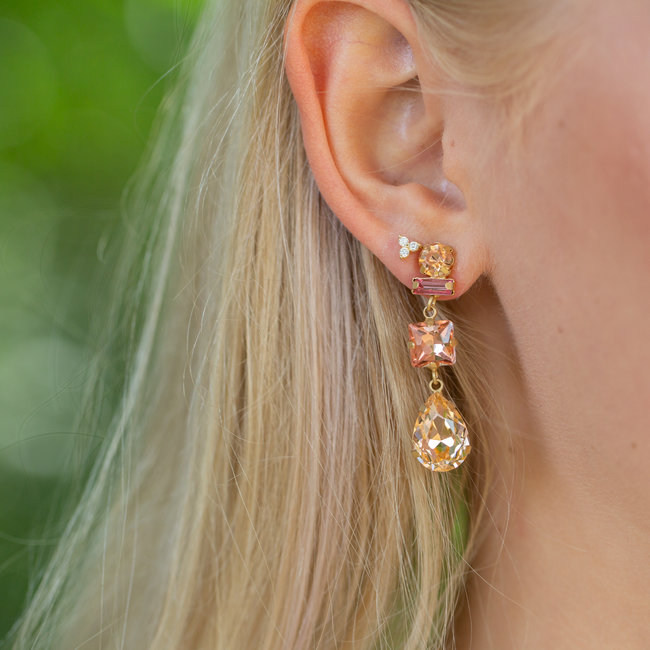 Oudroze crystal shiny druppel oorbellen