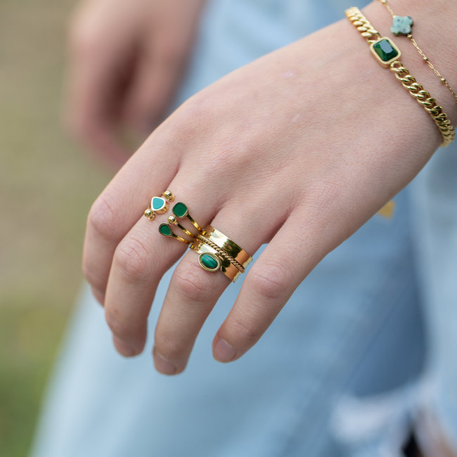 ZAG  Bijoux Green nature ringen malachite goudkleurig