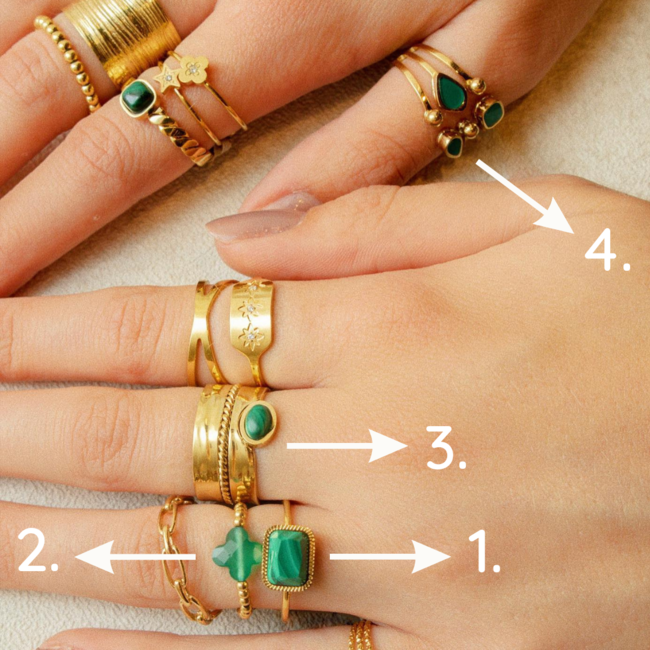 ZAG  Bijoux Green nature ringen malachite goudkleurig