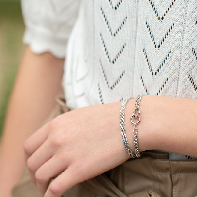 Platte mat Schakel armband zilver