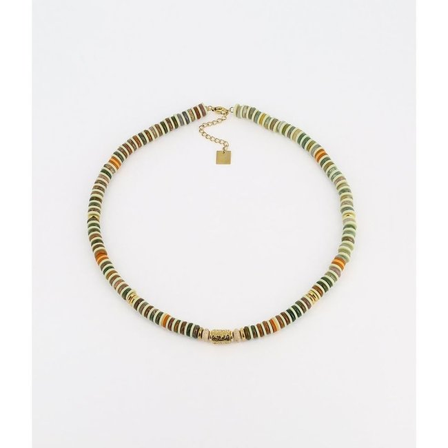 ZAG  Bijoux Surfketting groen en natuurtinten