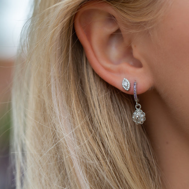 Zilver925 zeeuwse knop oorbellen met lila paarse  zirconia