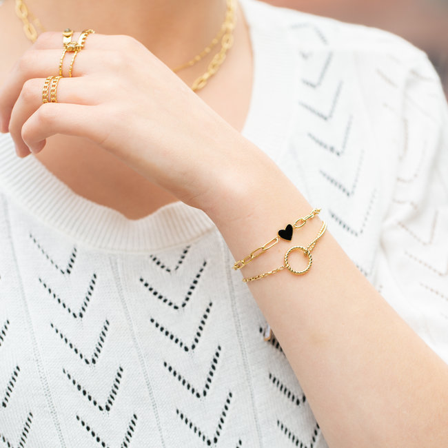 Day & Eve  Schakelarmband hartje of cirkel goud