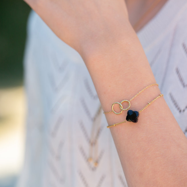Day & Eve  Natuursteen zwarte klaver of ronde verbinding armband