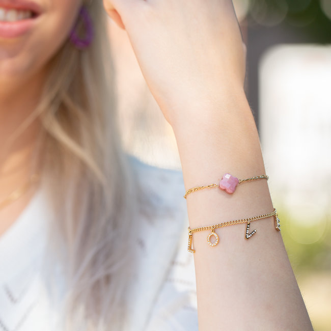 Day & Eve  Love of roze klaver armband goud