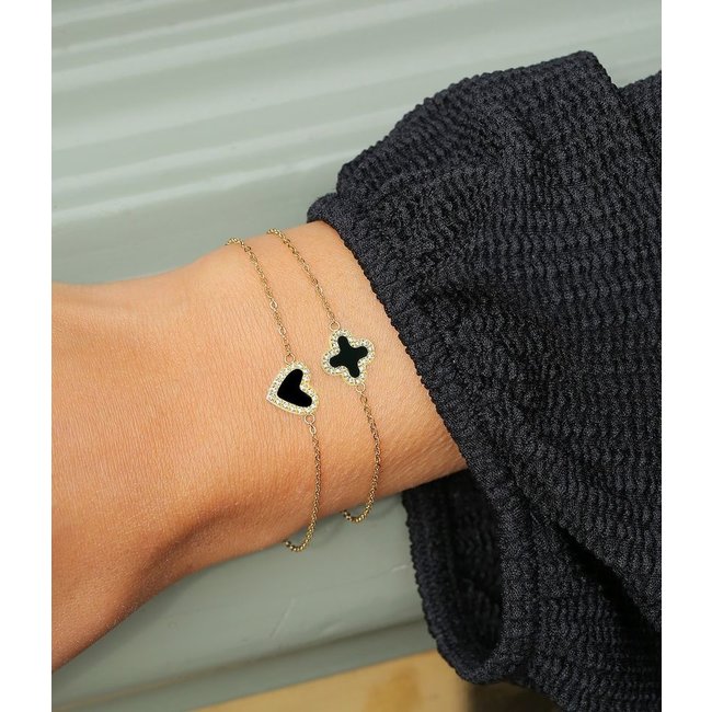 ZAG  Bijoux Goud armband met zwart hart en zirkonia steentjes