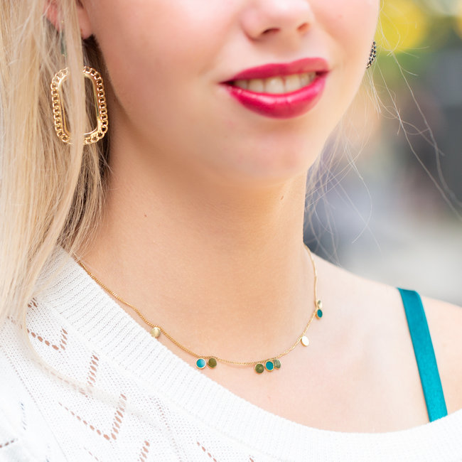 Goud ketting met groene en gouden muntjes