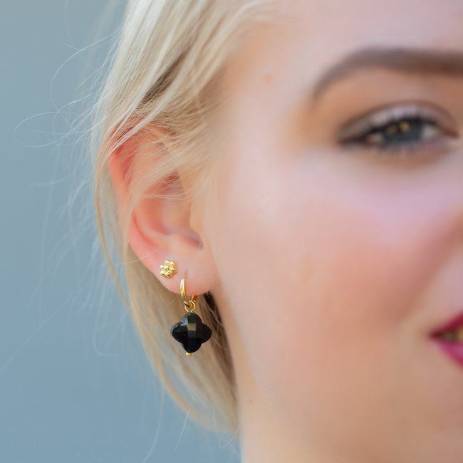 Day & Eve  Goud klaver oorbellen zwart