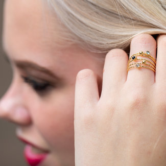 ZAG  Bijoux Dubbele ring met zwart en grijs steentje