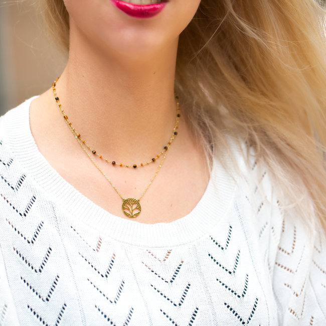 ZAG  Bijoux Ketting met tijgeroog of levensboom goudkleurig