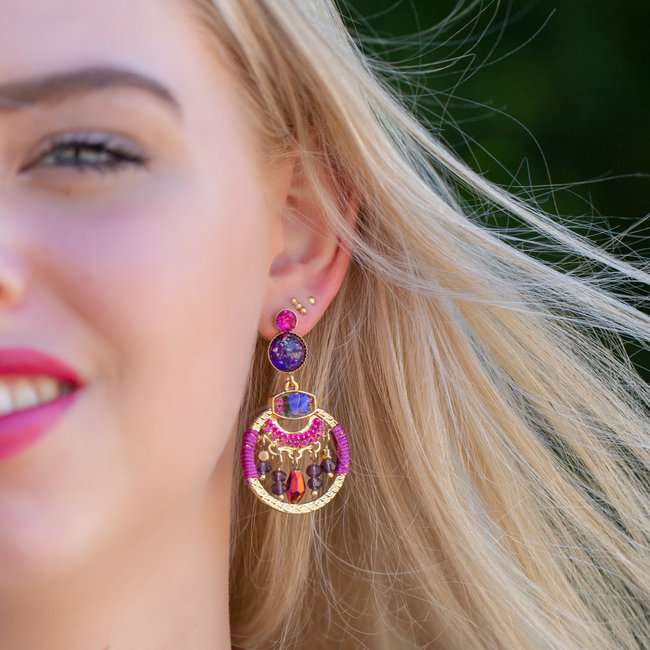 Roze paarse boho oorbellen