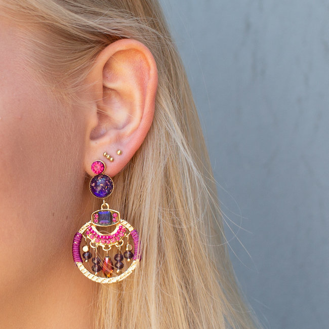 Roze paarse boho oorbellen