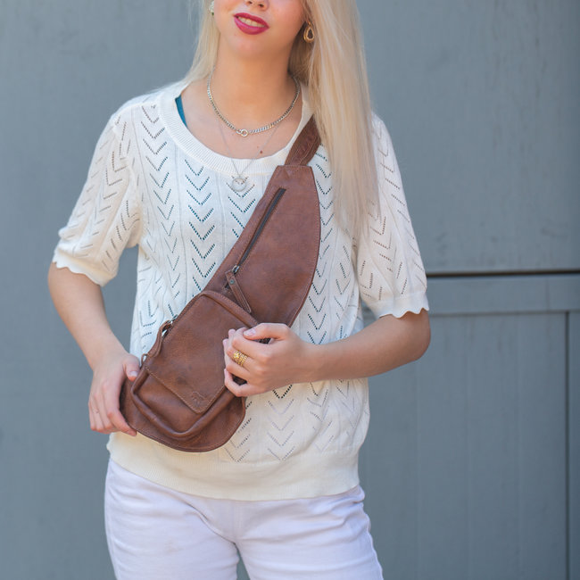 Echt leren cognac bruine cross body tas
