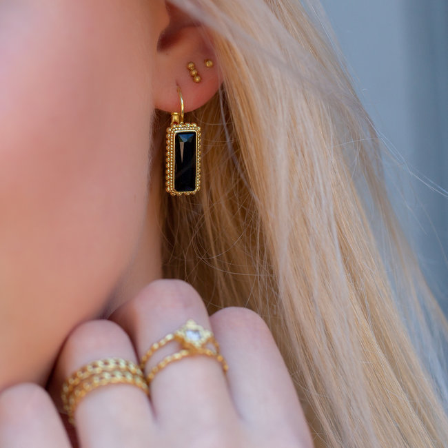 Biba Prachtige rechthoek zwarte facet steen oorbellen