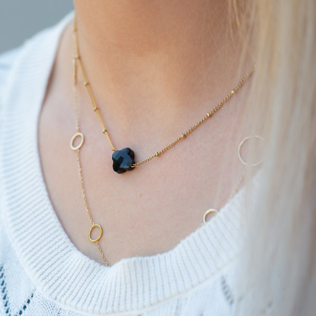 Day & Eve by Go Dutch Label Zwarte klaver of cirkelketting goudkleurig