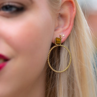 ZAG  Bijoux Grote oorringen met tijgeroog steen