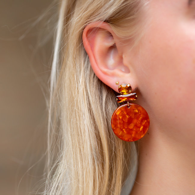 Bruine resin oorbellen goudkleurig