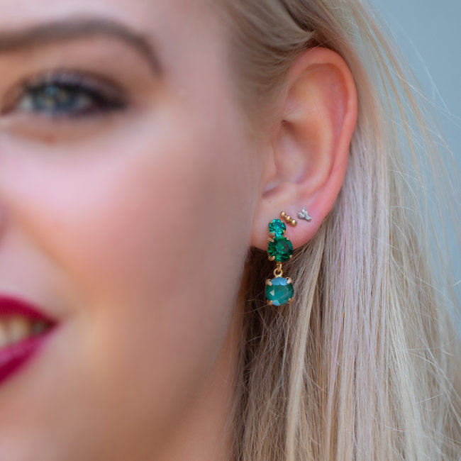 Groene crystal oorbellen goud