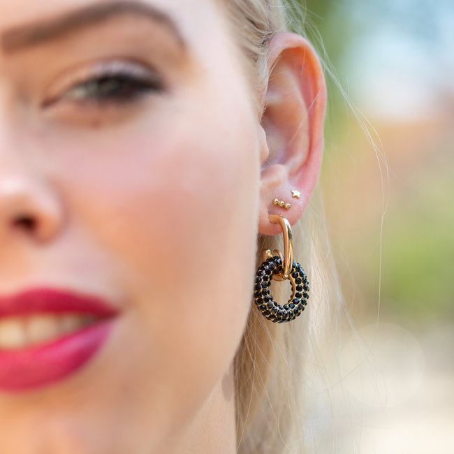 Oorbellen met strass cirkel zwart