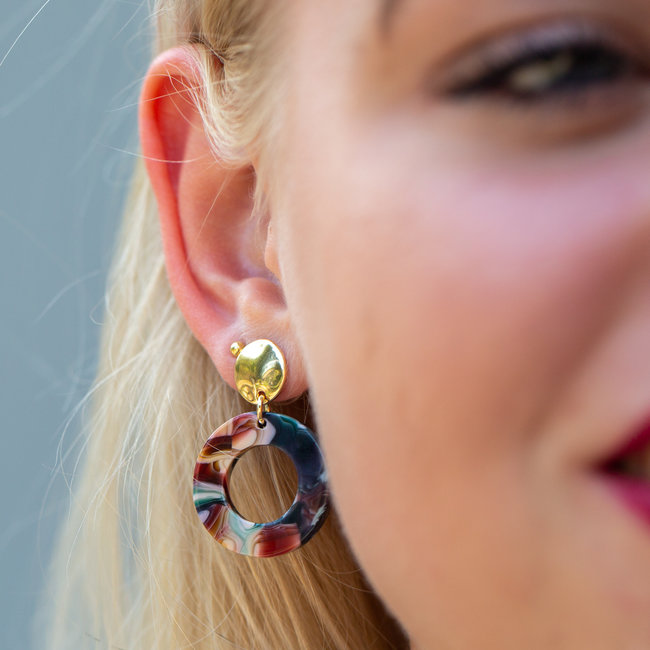 Blauw bruine open ronde oorbellen