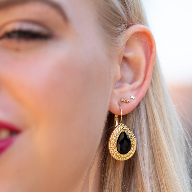 Biba Zwarte druppel vintage crystal oorbellen