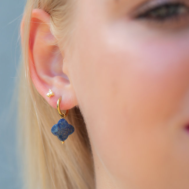 Day & Eve  Goud klaver oorbellen blauw