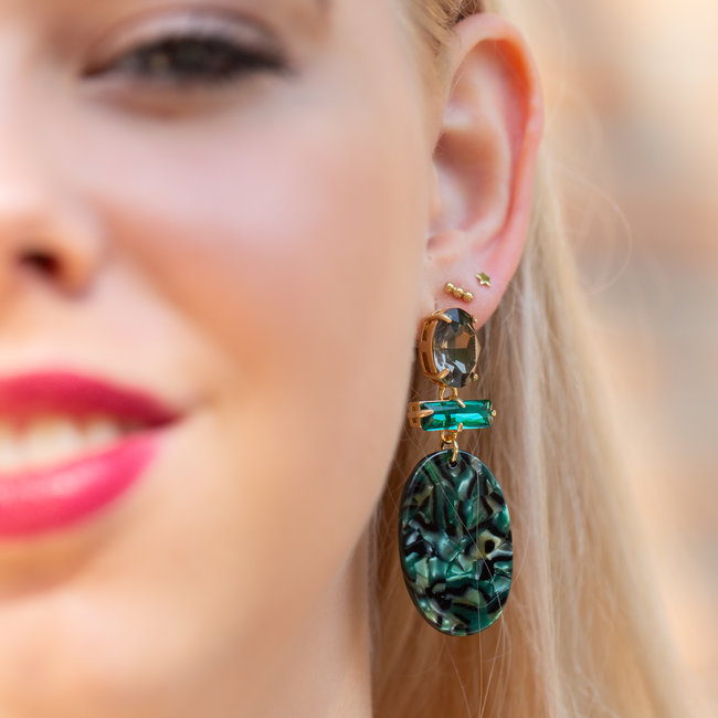 Biba Mooi groen gemeleerde crystal oorbellen