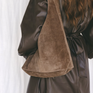 Taupe suede baggy bag